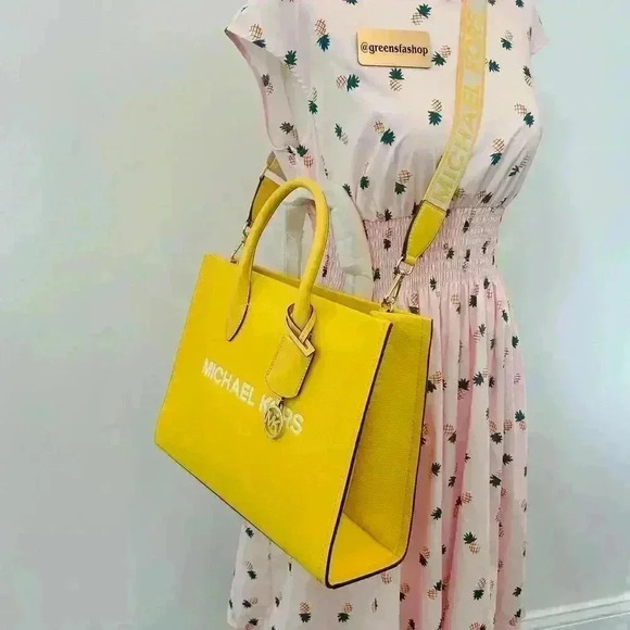 Michael Kors Medium Mirella Leather Tote Shoulder Purse Golden Yellow - Picture 9 of 9